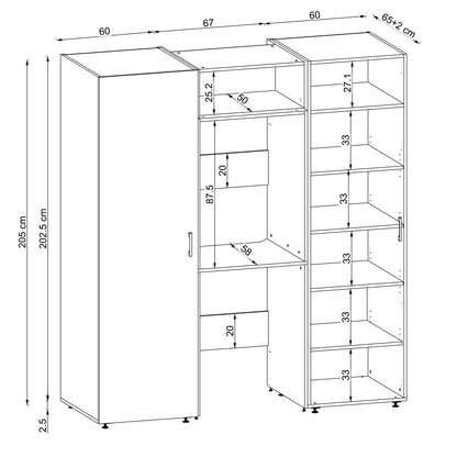 Roomart wandmeubel DUO-I, 187 cm, met 2 hoge kasten en bovenkast voor wasmachine & droger, in 2 kleuren