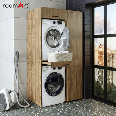 Roomart wasmachinekast DUO-I, 112 cm, met hoge kast en uittrekplank, in 3 kleuren