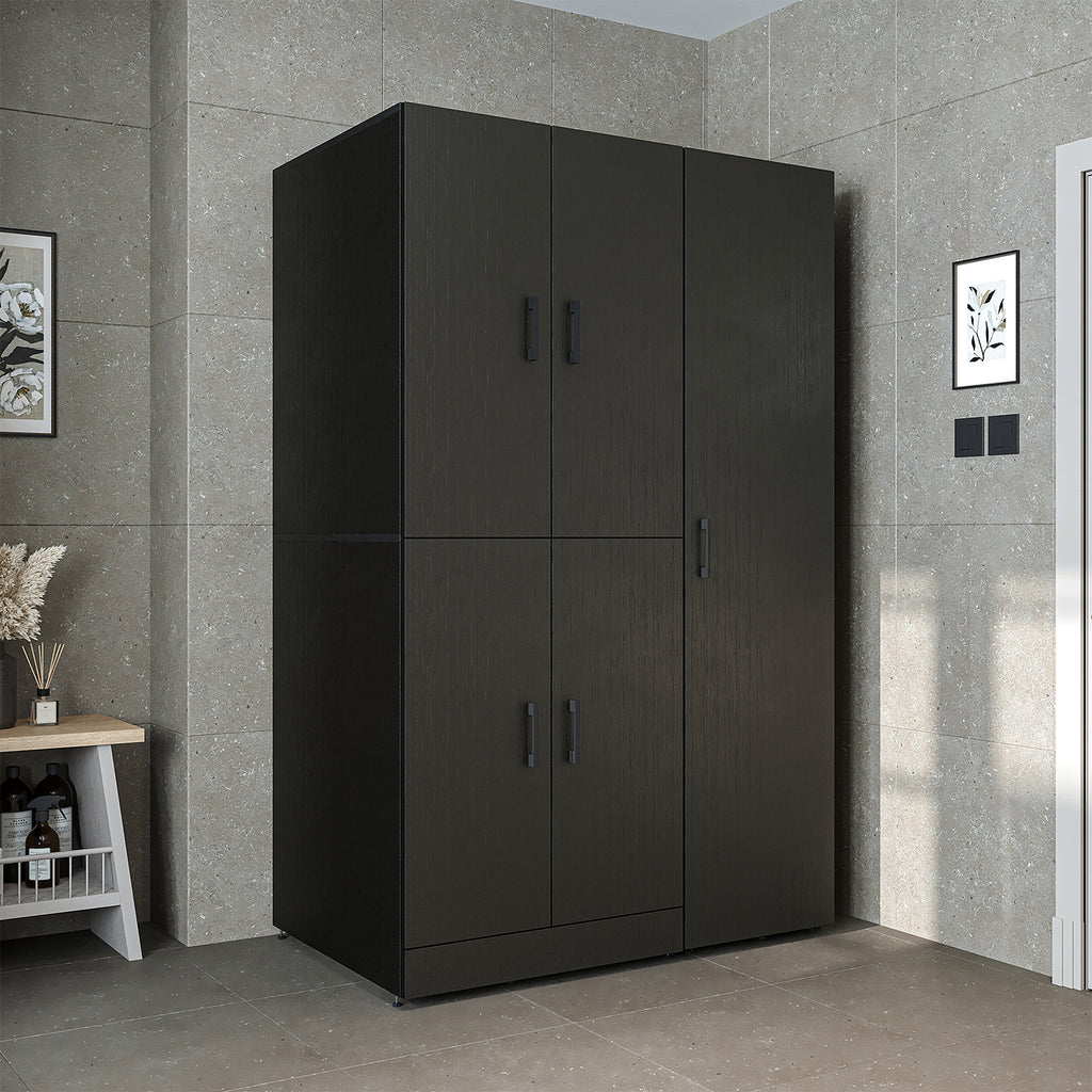 Waschmaschinenschrank DORA-I in Schwarz, Wäscheturm mit Trockner und Hochschrank - Waschturm
