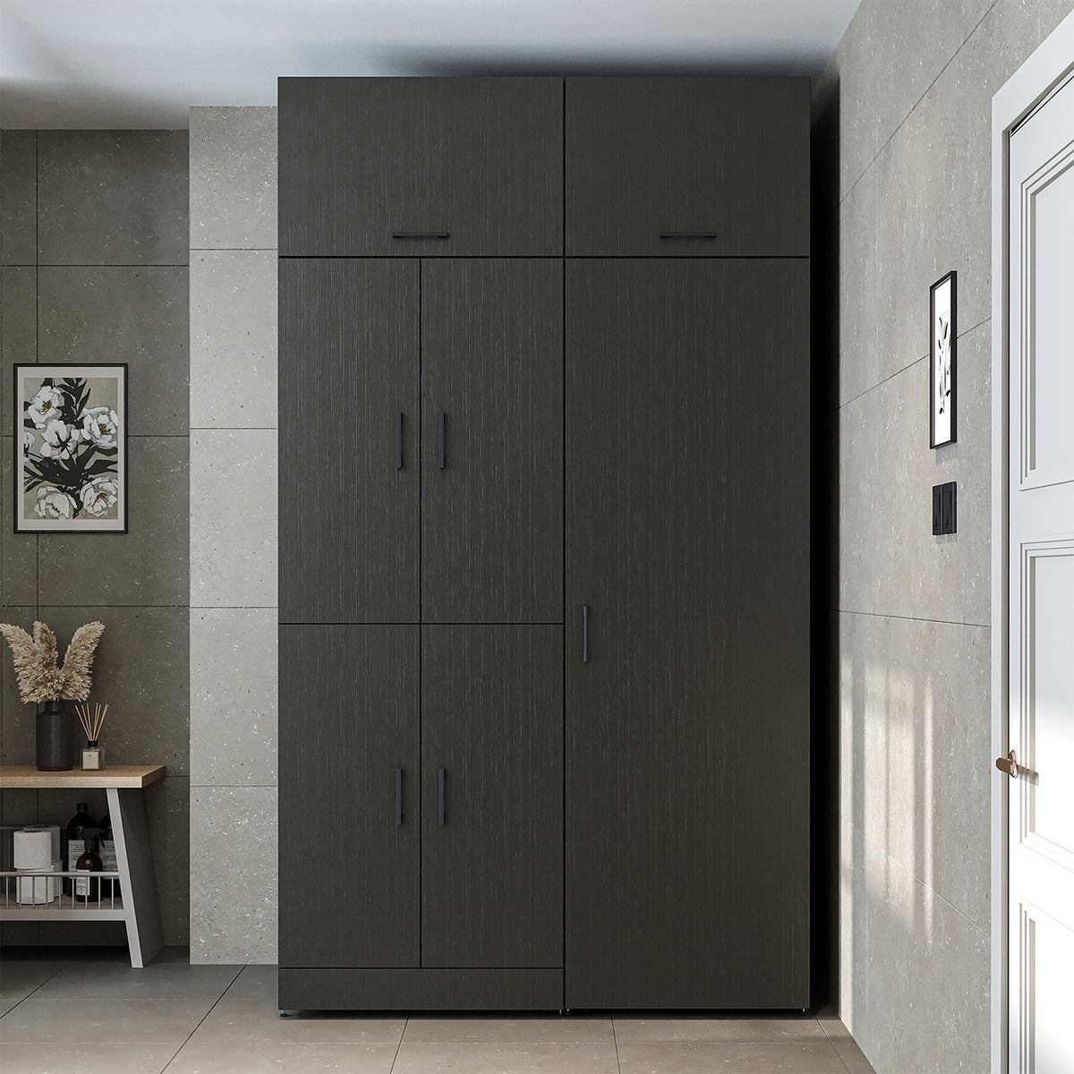 Roomart wasmachinekast DORA-I, 130 cm, met uittrekplank en hoge kast, 5 kleuren
