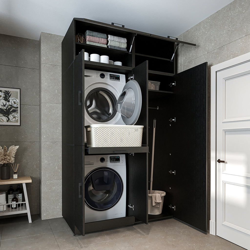 Roomart wasmachinekast DORA-I, 130 cm, met uittrekplank en hoge kast, 5 kleuren