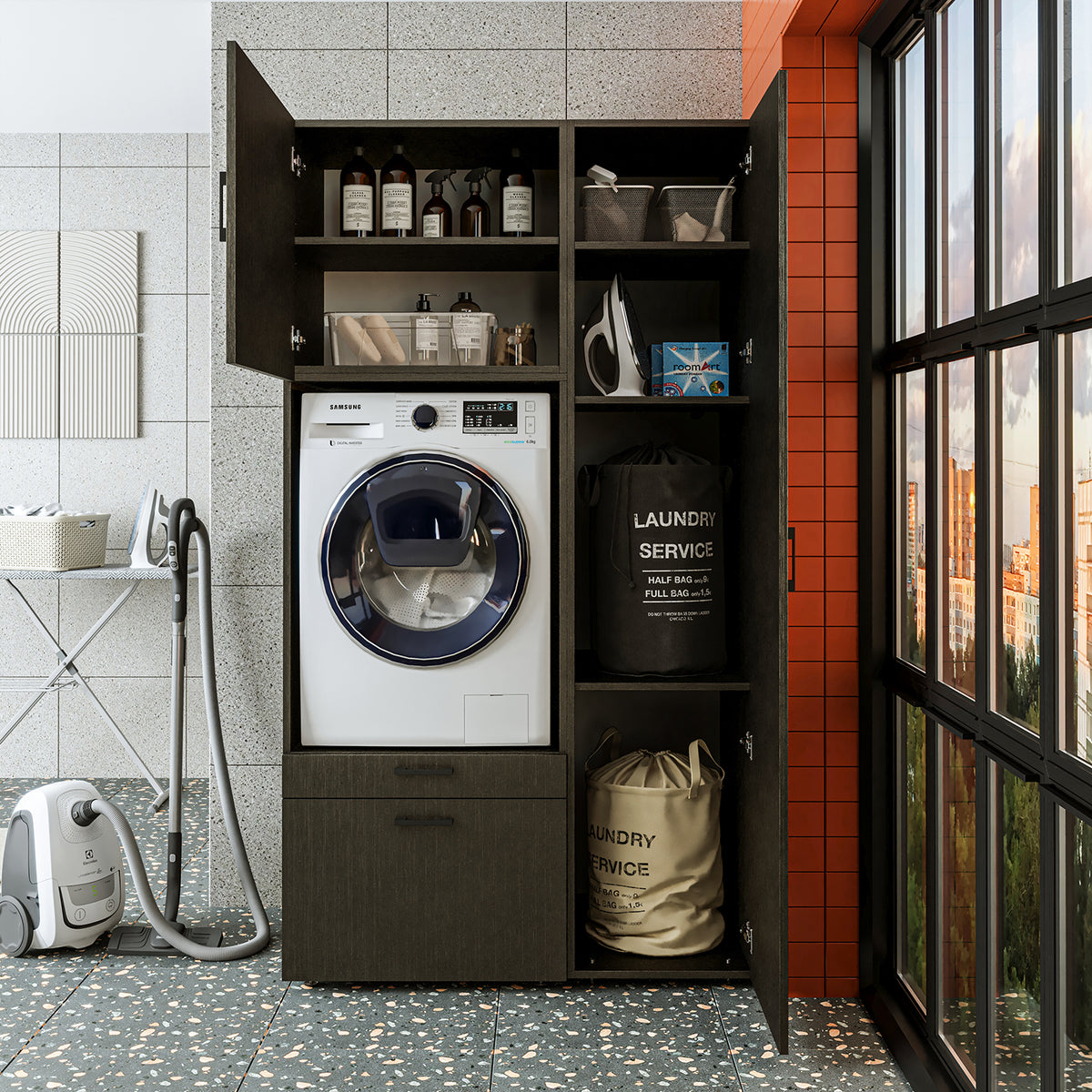 Roomart wasmachinekast SERIE 2, 112 cm, met hoge kast en uittrekplank, in 3 kleuren