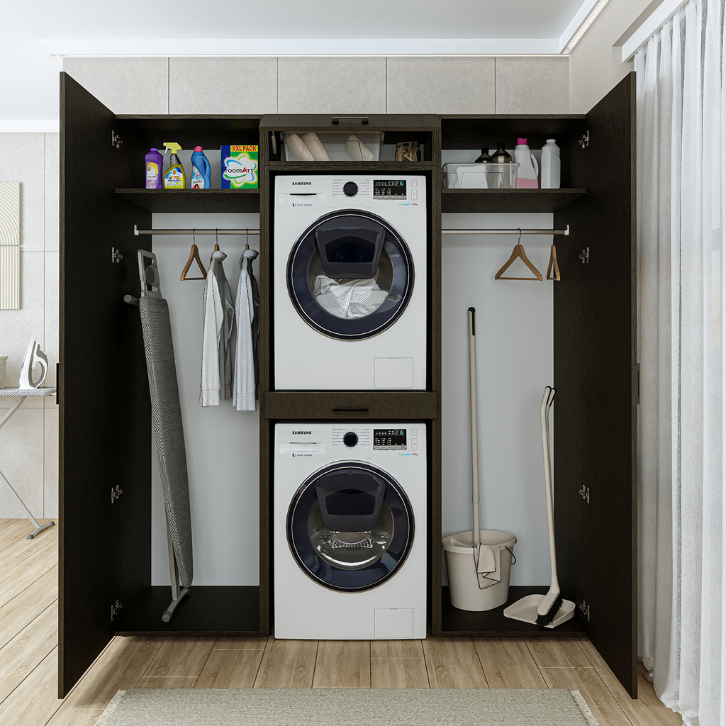Roomart kastwand DUO-I, 187 cm, wasmachine en droger boven elkaar, in 3 kleuren