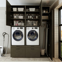Roomart wasmachinekast SERIE 2, dubbele kast met uittrekplanken en hoge kast, in 3 kleuren