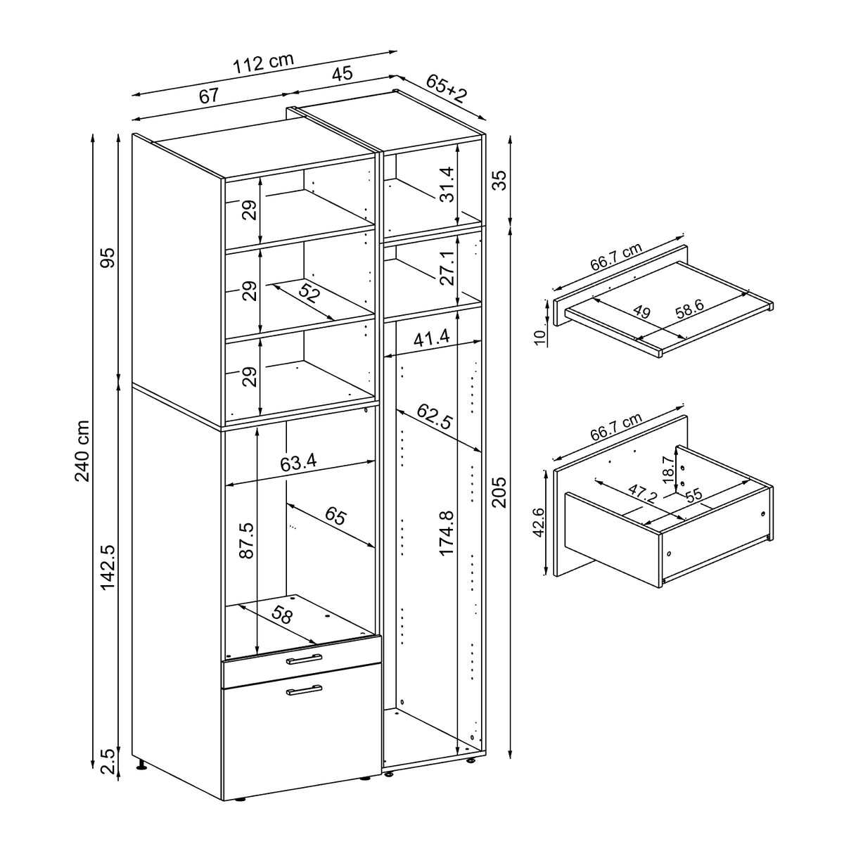 Roomart wasmachinekast SERIE 2, 112 cm, met hoge kast en uittrekplank, in 3 kleuren