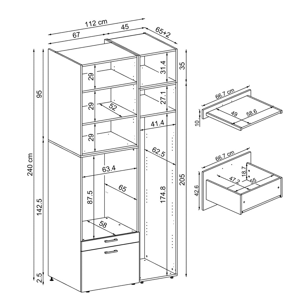 Roomart wasmachinekast SERIE 2, 112 cm, met hoge kast en uittrekplank, in 3 kleuren