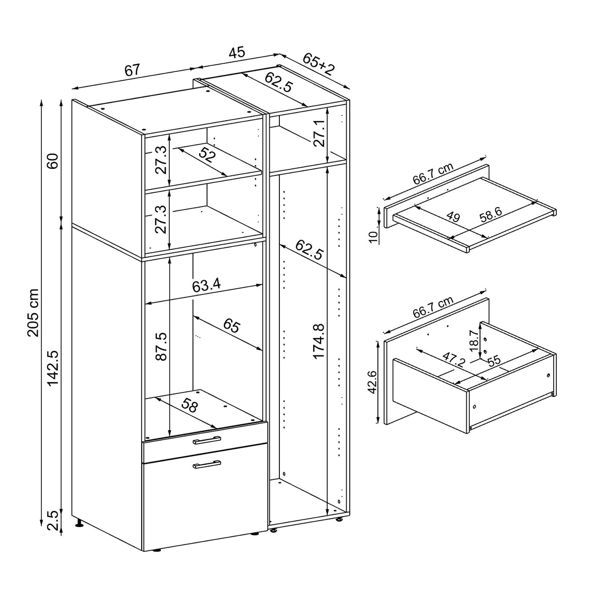 Roomart wasmachinekast SERIE 2, 112 cm, met hoge kast en uittrekplank, in 3 kleuren