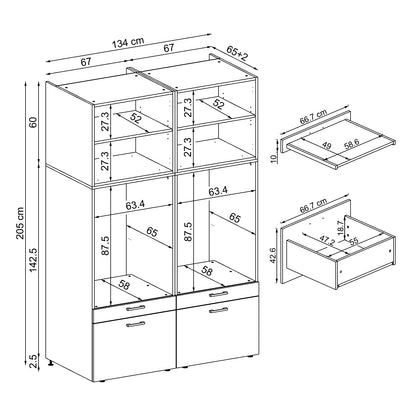 Roomart wasmachinekast SERIE 2, 134 cm, dubbele kast met uittrekplanken, in 3 kleuren