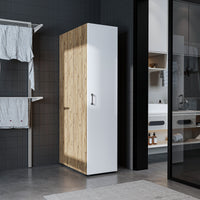 Roomart • DORA Hochschrank 45cm Breit • Weiß • Weiß Eiche • Eiche • Anthracit Eiche - waschmaschinenschrank, waschmaschinenregal, waschturm, schrank, weiß, waschmaschinen, unterschrank, waschmaschine, trockner, haushaltsschrank, schränke, badschrank, hoch