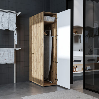 Roomart • DORA Hochschrank 45cm Breit • Weiß • Weiß Eiche • Eiche • Anthracit Eiche - waschmaschinenschrank, waschmaschinenregal, waschturm, schrank, weiß, waschmaschinen, unterschrank, waschmaschine, trockner, haushaltsschrank, schränke, badschrank, hoch