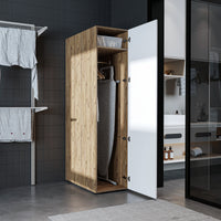 Roomart • DORA Hochschrank 45cm Breit • Weiß • Weiß Eiche • Eiche • Anthracit Eiche - waschmaschinenschrank, waschmaschinenregal, waschturm, schrank, weiß, waschmaschinen, unterschrank, waschmaschine, trockner, haushaltsschrank, schränke, badschrank, hoch