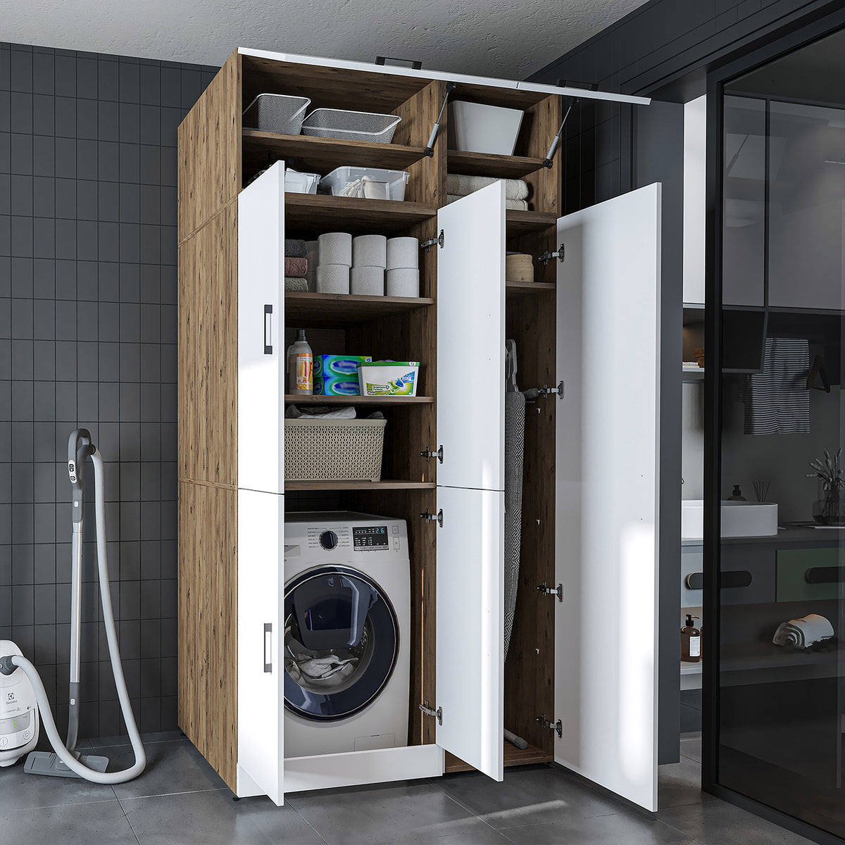 Roomart wasmachinekast DORA-II, 115 cm, voor wasmachine en droger, in 5 kleuren