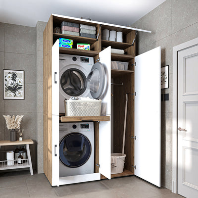 Roomart wasmachinekast DORA-I, 130 cm, met uittrekplank en hoge kast, 5 kleuren