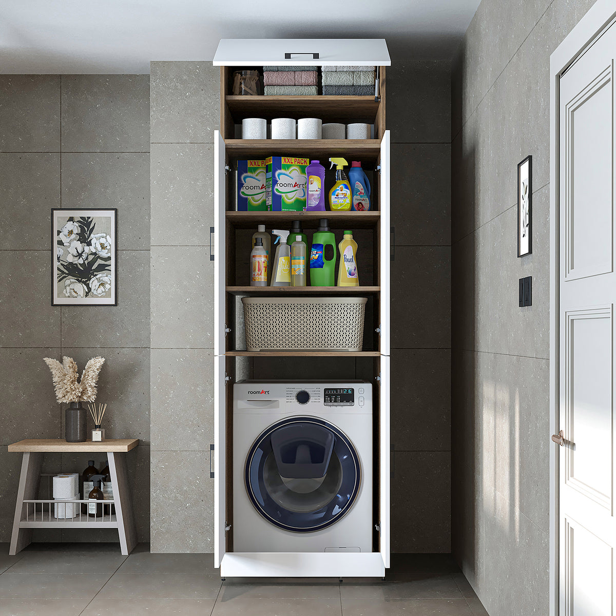 Roomart wasmachinekast DORA-II, 70 cm, voor wasmachine en droger, in 5 kleuren