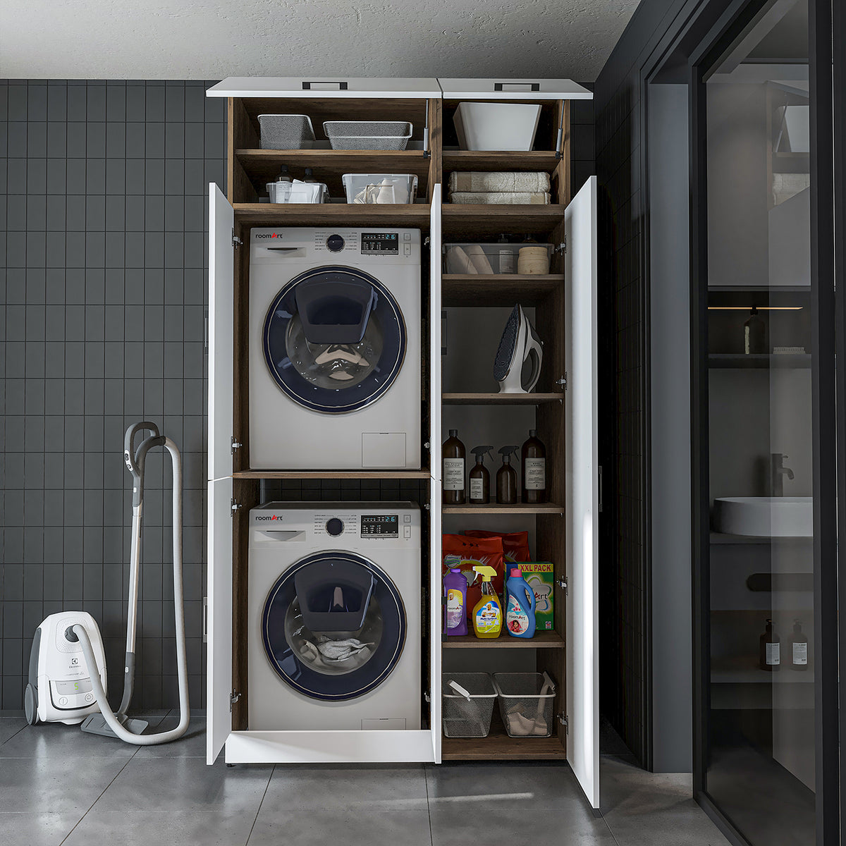 Roomart wasmachinekast DORA-II, 115 cm, voor wasmachine en droger, in 5 kleuren