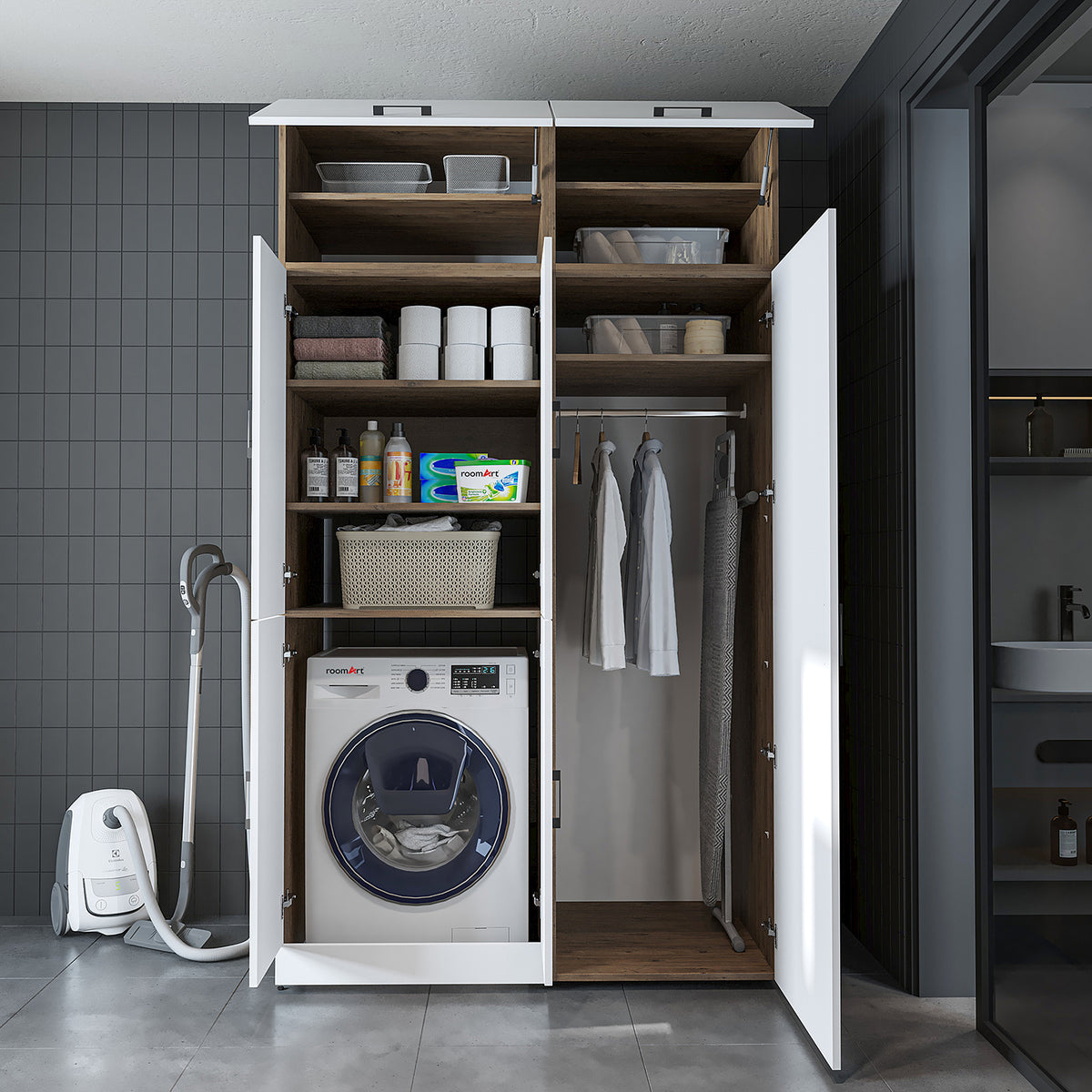 Roomart wasmachinekast DORA-II, 130 cm, voor wasmachine en droger, in 5 kleuren