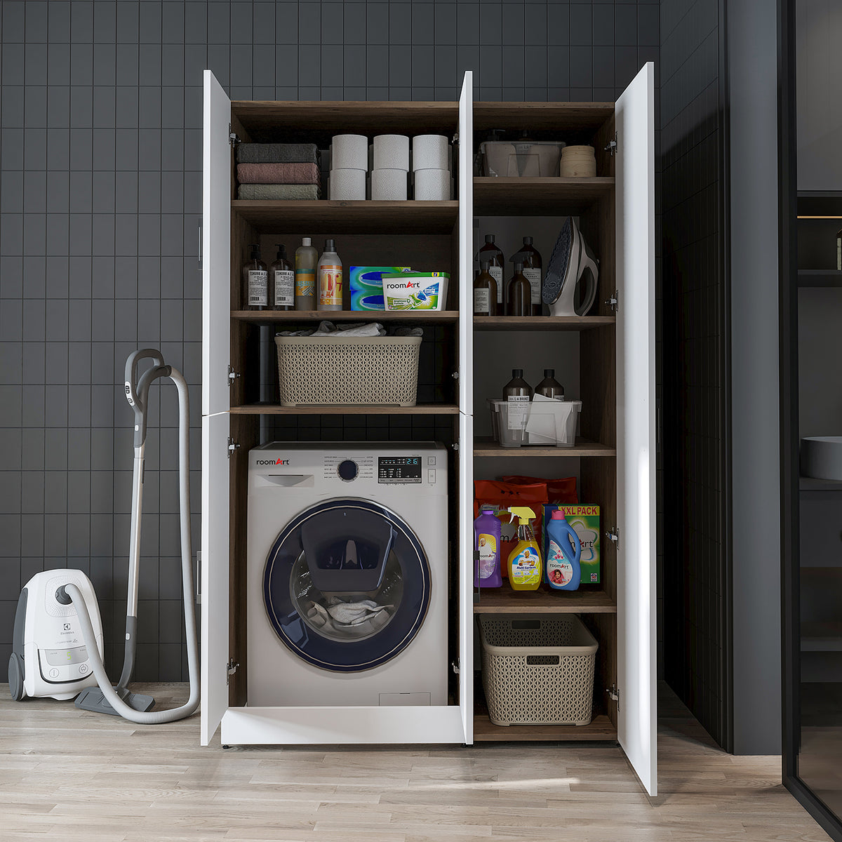 Roomart wasmachinekast DORA-II, 115 cm, voor wasmachine en droger, in 5 kleuren