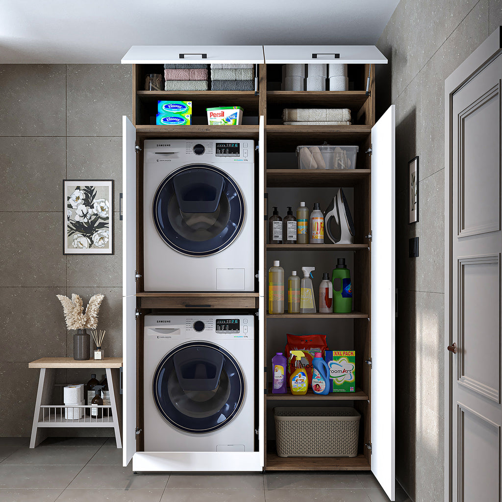 Roomart wasmachinekast DORA-I, 130 cm, met uittrekplank en hoge kast, 5 kleuren