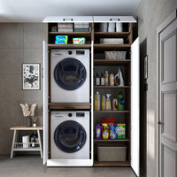 Roomart wasmachinekast DORA-I, 130 cm, met uittrekplank en hoge kast, 5 kleuren