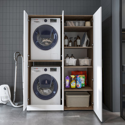 Maßzeichnung Waschmaschinenschrank DORA-II, ca. 130 x 185,8 x 73,8 cm