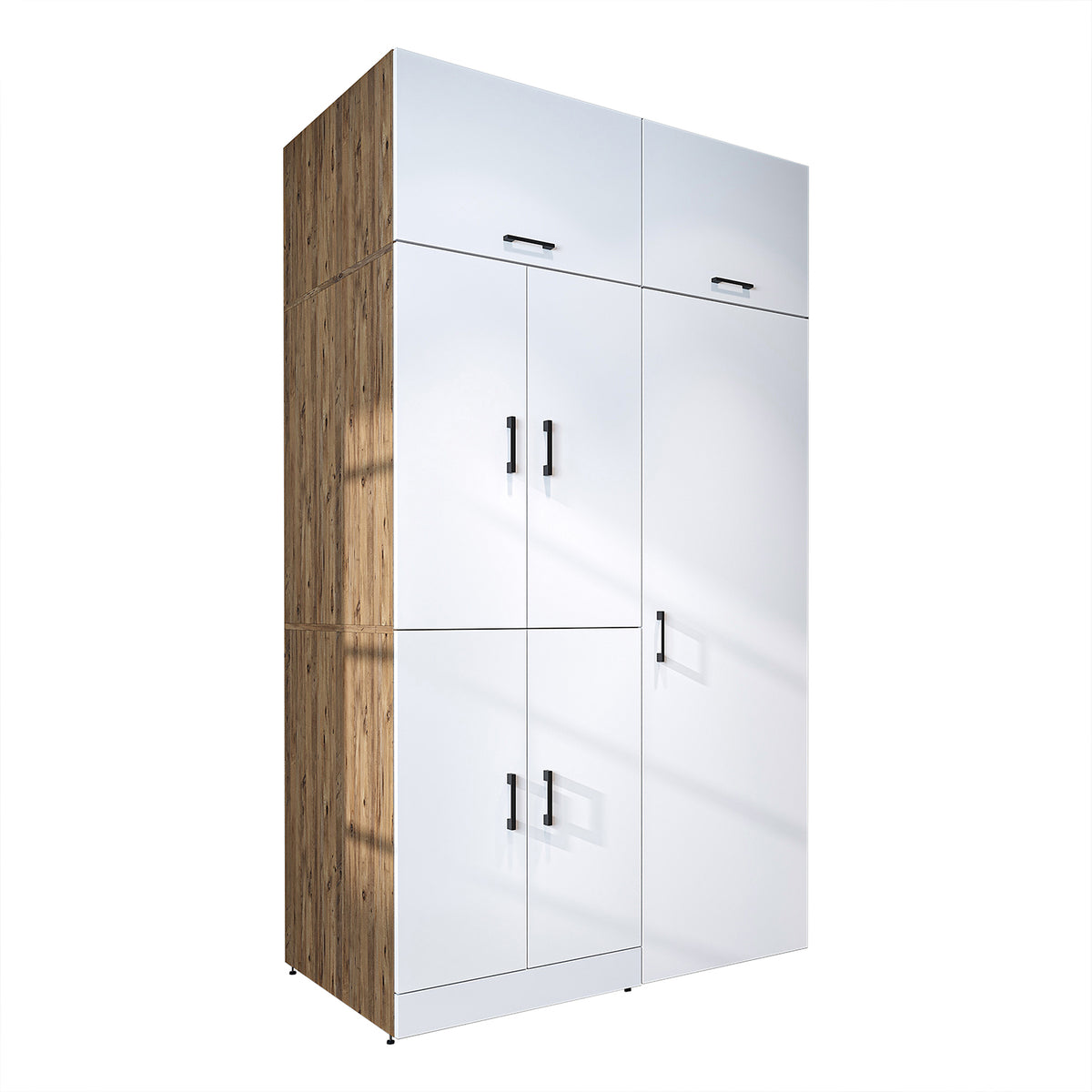 Roomart Waschmaschinenschrank " DORA SET" für Trockner & Waschmaschine, 130 cm breit, in 4 Farben, mit Türen & Ausziehbrett • Weiß • Weiß Eiche • Anthrazit Eiche • Eiche - waschmaschinenschrank, waschmaschinenregal, waschturm, schrank, weiß, waschmaschine