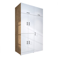 Roomart Waschmaschinenschrank " DORA SET" für Trockner & Waschmaschine, 130 cm breit, in 4 Farben, mit Türen & Ausziehbrett • Weiß • Weiß Eiche • Anthrazit Eiche • Eiche - waschmaschinenschrank, waschmaschinenregal, waschturm, schrank, weiß, waschmaschine