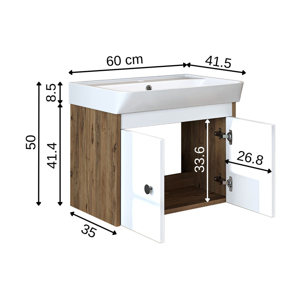 Roomart badmeubelset ADA, 60 cm, met keramische wastafel, in 6 kleuren
