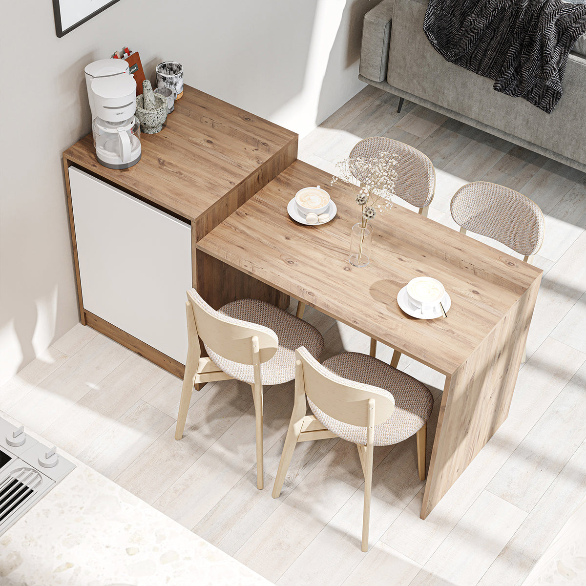Roomart keukeneiland MILANO, 160 cm, met eettafel en opbergruimte, in 4 kleuren