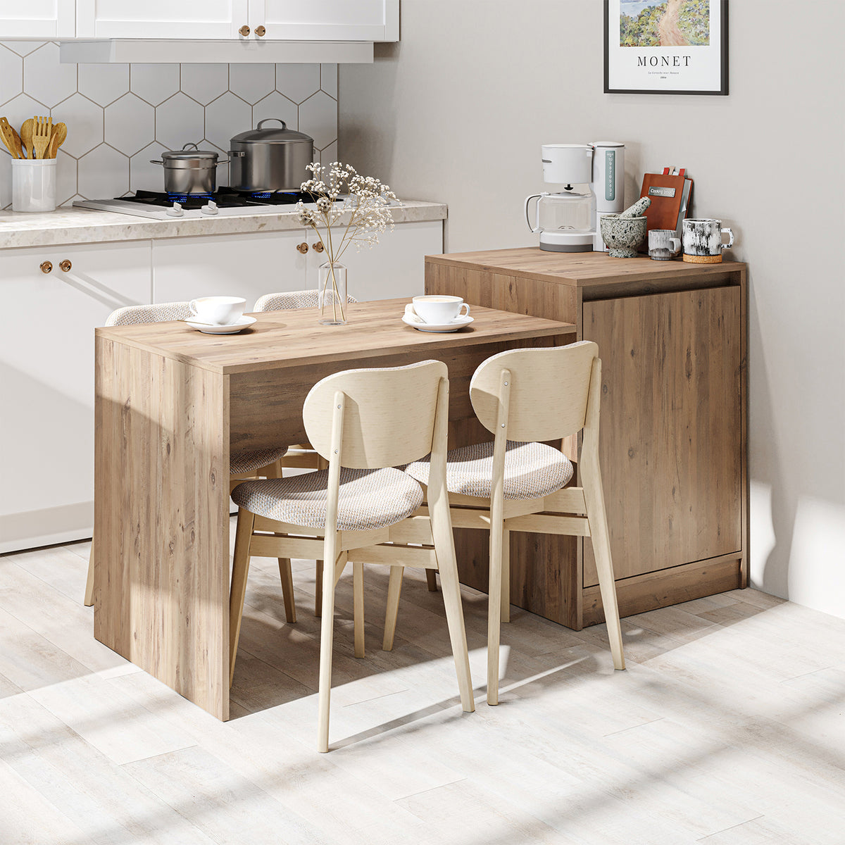 Roomart keukeneiland MILANO, 160 cm, met eettafel en opbergruimte, in 4 kleuren