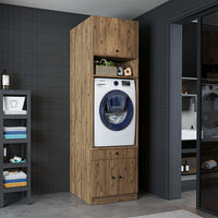 Roomart Waschmaschinenschrank mit Ausziehbrett • Weiß • Eiche • Schwarz eiche - waschmaschinenschrank, waschmaschinenregal, waschturm, schrank, weiß, waschmaschinen, unterschrank, waschmaschine, trockner, haushaltsschrank, schränke, badschrank, hochschran