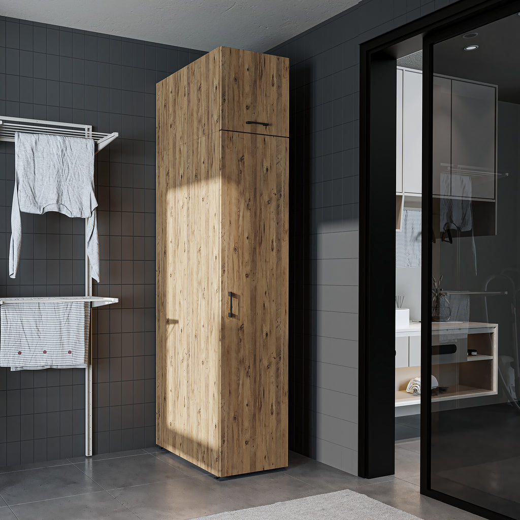 Roomart • DORA Hochschrank 45cm Breit • Weiß • Weiß Eiche • Eiche • Anthracit Eiche - waschmaschinenschrank, waschmaschinenregal, waschturm, schrank, weiß, waschmaschinen, unterschrank, waschmaschine, trockner, haushaltsschrank, schränke, badschrank, hoch