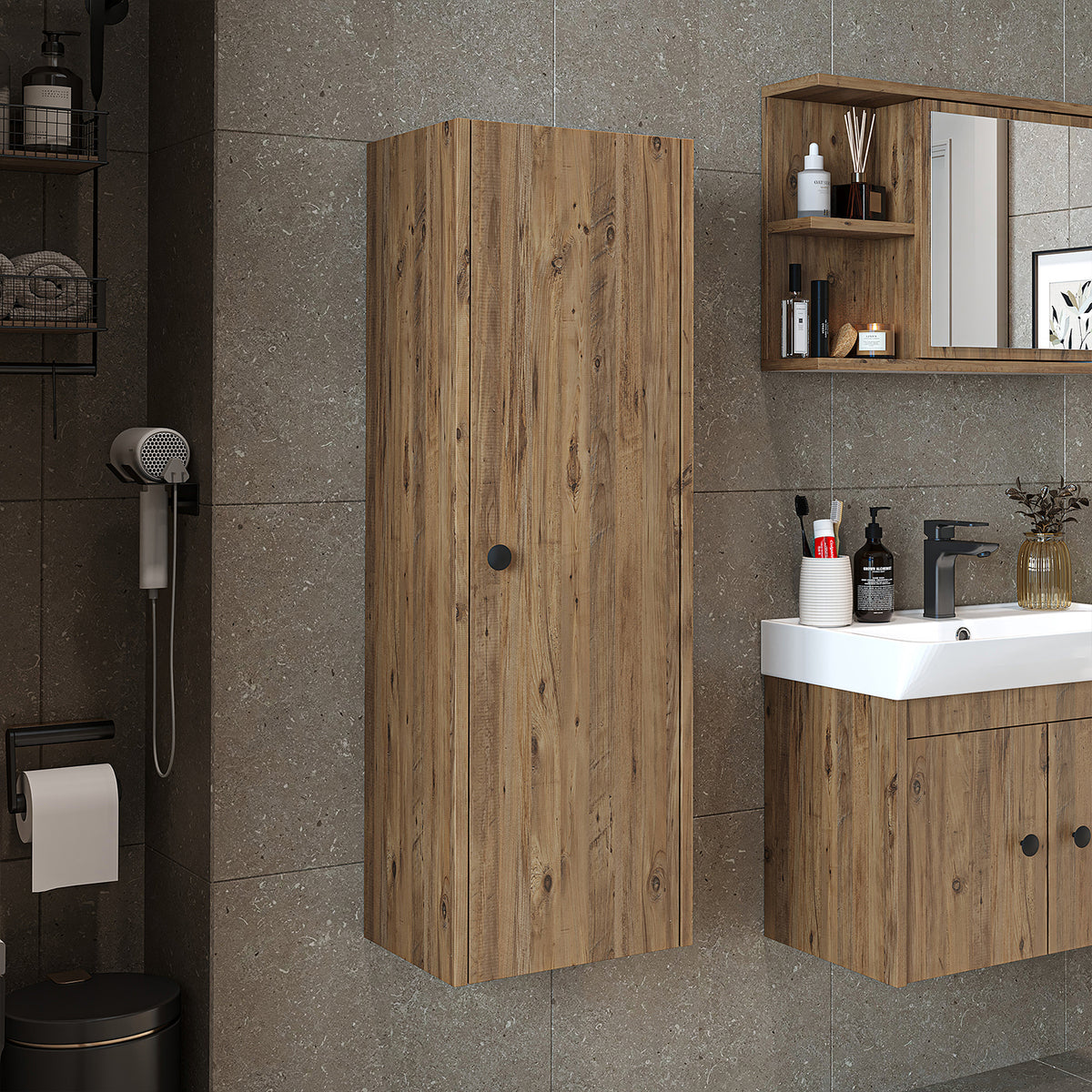 Badschrank ADA in Eiche wandhängend mit Tür und Einlegeböden