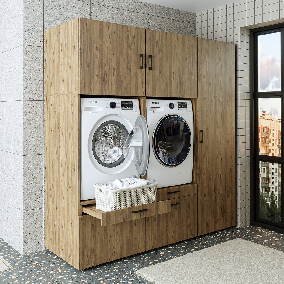 Roomart wasmachinekast SERIE 2, 194 cm, dubbele kast met hoge kast, in 3 kleuren
