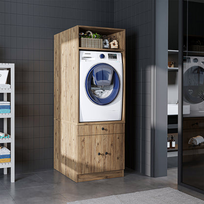 Roomart Waschmaschinenschrank mit Ausziehbrett • Weiß • Eiche • Schwarz eiche - waschmaschinenschrank, waschmaschinenregal, waschturm, schrank, weiß, waschmaschinen, unterschrank, waschmaschine, trockner, haushaltsschrank, schränke, badschrank, hochschran
