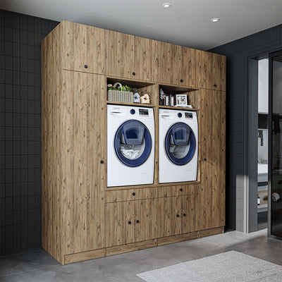 Roomart wasmachinekast SERIE 1, 224 cm, wandmeubel voor twee apparaten, in 3 kleuren