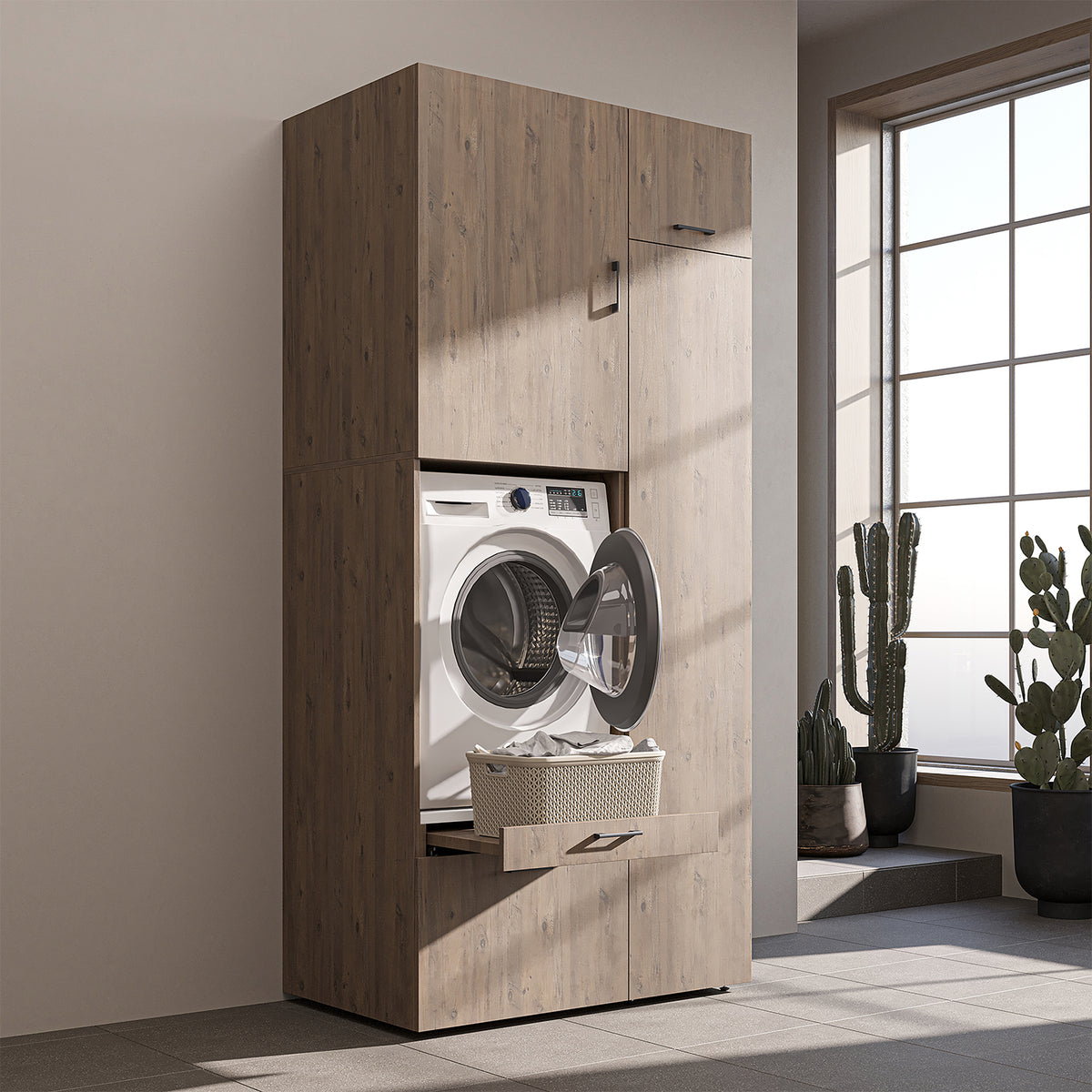 Roomart wasmachinekast SERIE 2, 112 cm, met hoge kast en uittrekplank, in 3 kleuren
