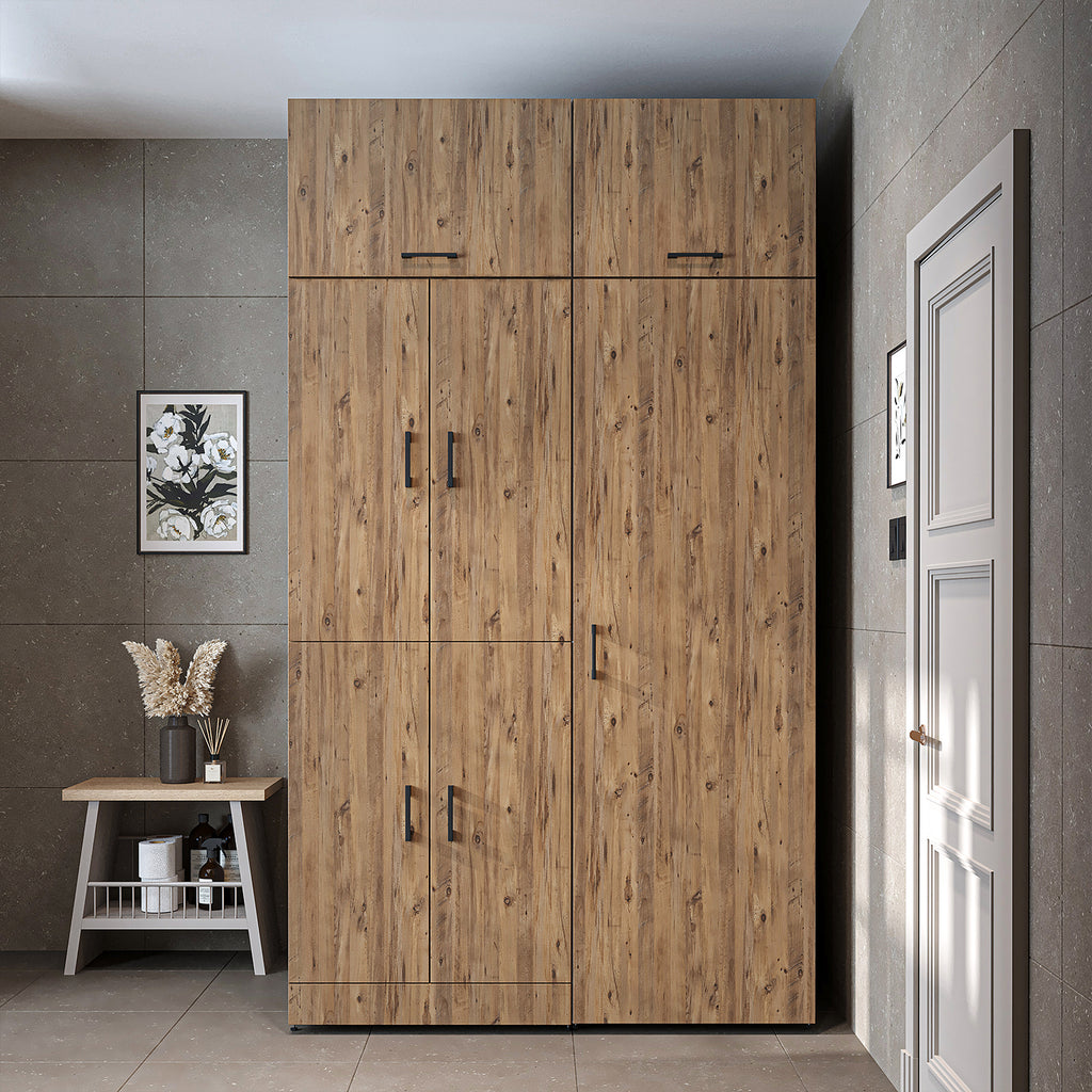 Roomart Waschmaschinenschrank " DORA SET" für Trockner & Waschmaschine, 130 cm breit, in 4 Farben, mit Türen & Ausziehbrett • Weiß • Weiß Eiche • Anthrazit Eiche • Eiche - waschmaschinenschrank, waschmaschinenregal, waschturm, schrank, weiß, waschmaschine