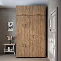 Roomart Waschmaschinenschrank " DORA SET" für Trockner & Waschmaschine, 130 cm breit, in 4 Farben, mit Türen & Ausziehbrett • Weiß • Weiß Eiche • Anthrazit Eiche • Eiche - waschmaschinenschrank, waschmaschinenregal, waschturm, schrank, weiß, waschmaschine