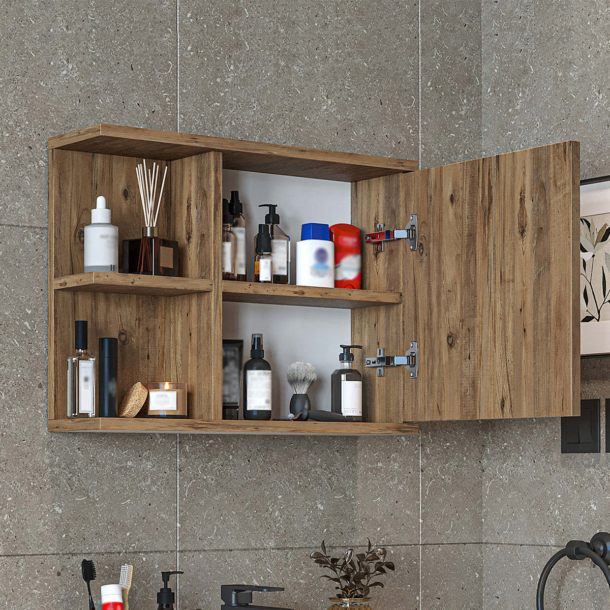 Roomart spiegelkast ADA, 60 cm, met open schap en soft-close-deur, in 4 kleuren
