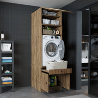 Roomart Waschmaschinenschrank mit Ausziehbrett • Weiß • Eiche • Schwarz eiche - waschmaschinenschrank, waschmaschinenregal, waschturm, schrank, weiß, waschmaschinen, unterschrank, waschmaschine, trockner, haushaltsschrank, schränke, badschrank, hochschran