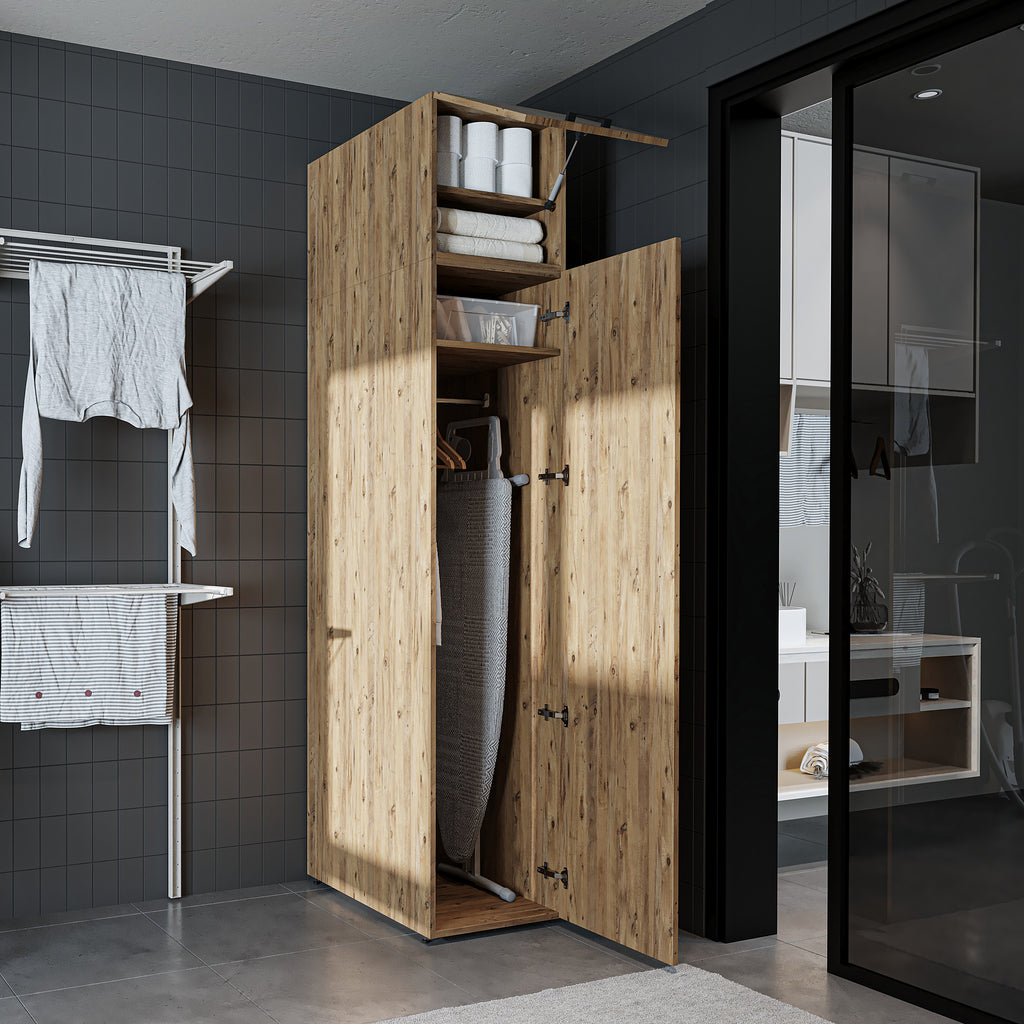 Roomart • DORA Hochschrank 45cm Breit • Weiß • Weiß Eiche • Eiche • Anthracit Eiche - waschmaschinenschrank, waschmaschinenregal, waschturm, schrank, weiß, waschmaschinen, unterschrank, waschmaschine, trockner, haushaltsschrank, schränke, badschrank, hoch