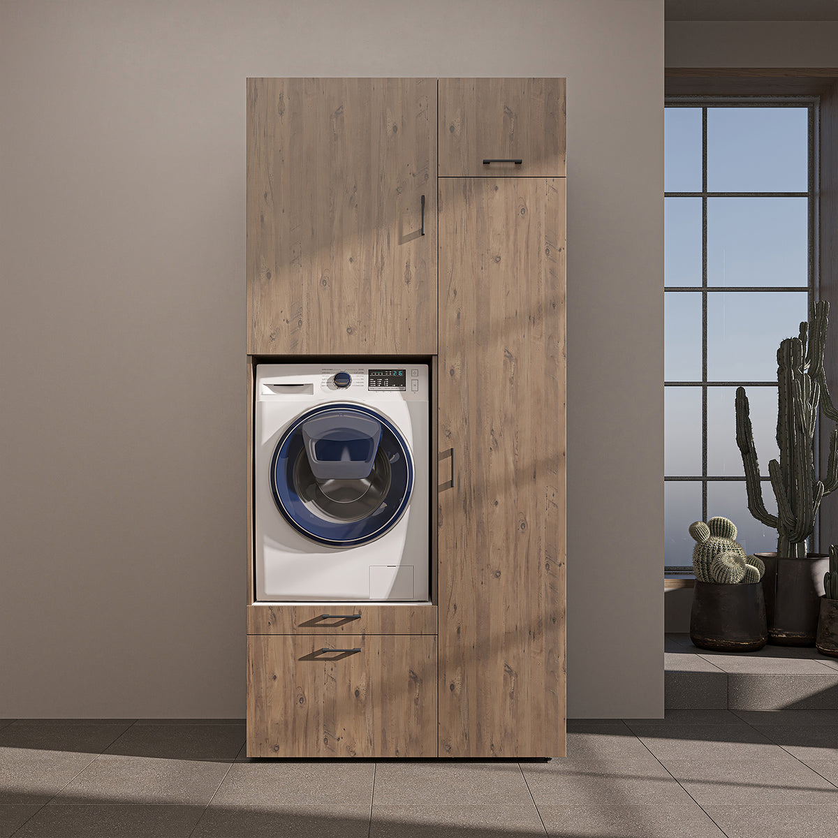 Roomart wasmachinekast SERIE 2, 112 cm, met hoge kast en uittrekplank, in 3 kleuren