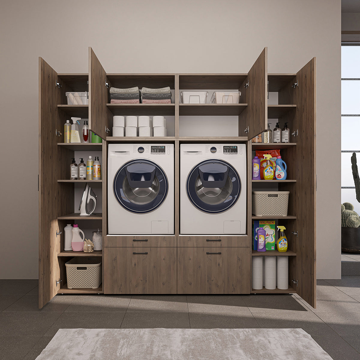Roomart wandmeubel SERIE 2, 224 cm, voor 2 apparaten met 2 hoge kasten, in 3 kleuren