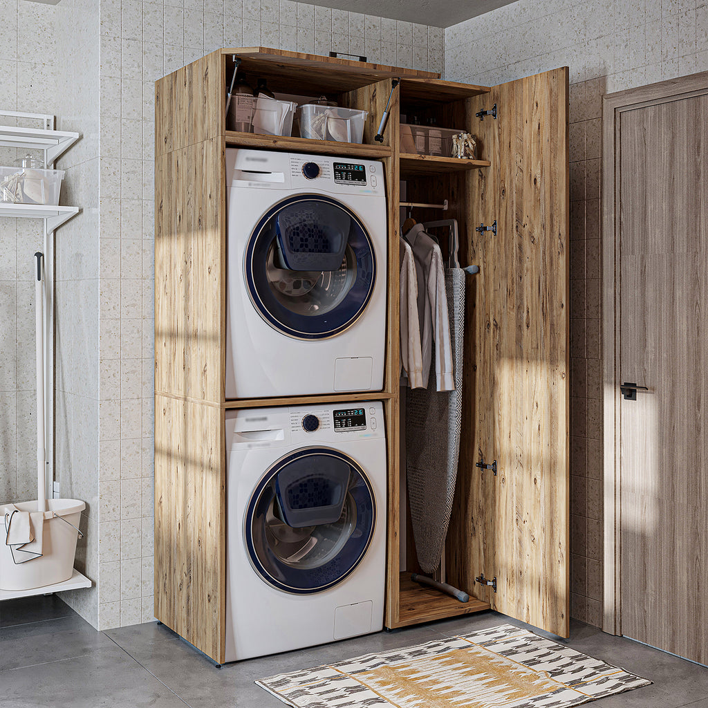 Roomart wasmachinekast DUO-I, 112 cm, voor 2 apparaten met hoge kast, in 2 kleuren
