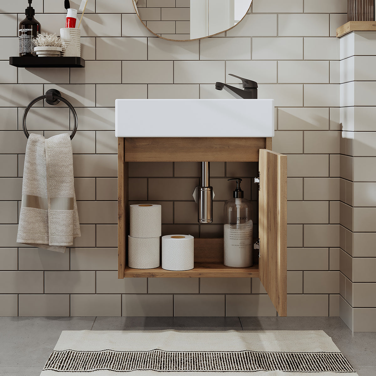 Roomart, MINI Unterschrank mit Waschbecken 50cm Gäste WC Badezimmer Möbel in 5 Farben - und, spiegelschrank, günstige, sets, mobel, ohne, siphon, keramik, badmöbelset, badmobelsets, landhausstil, standwaschtisch, standwaschbecken, badschrank, aufsatzbecke