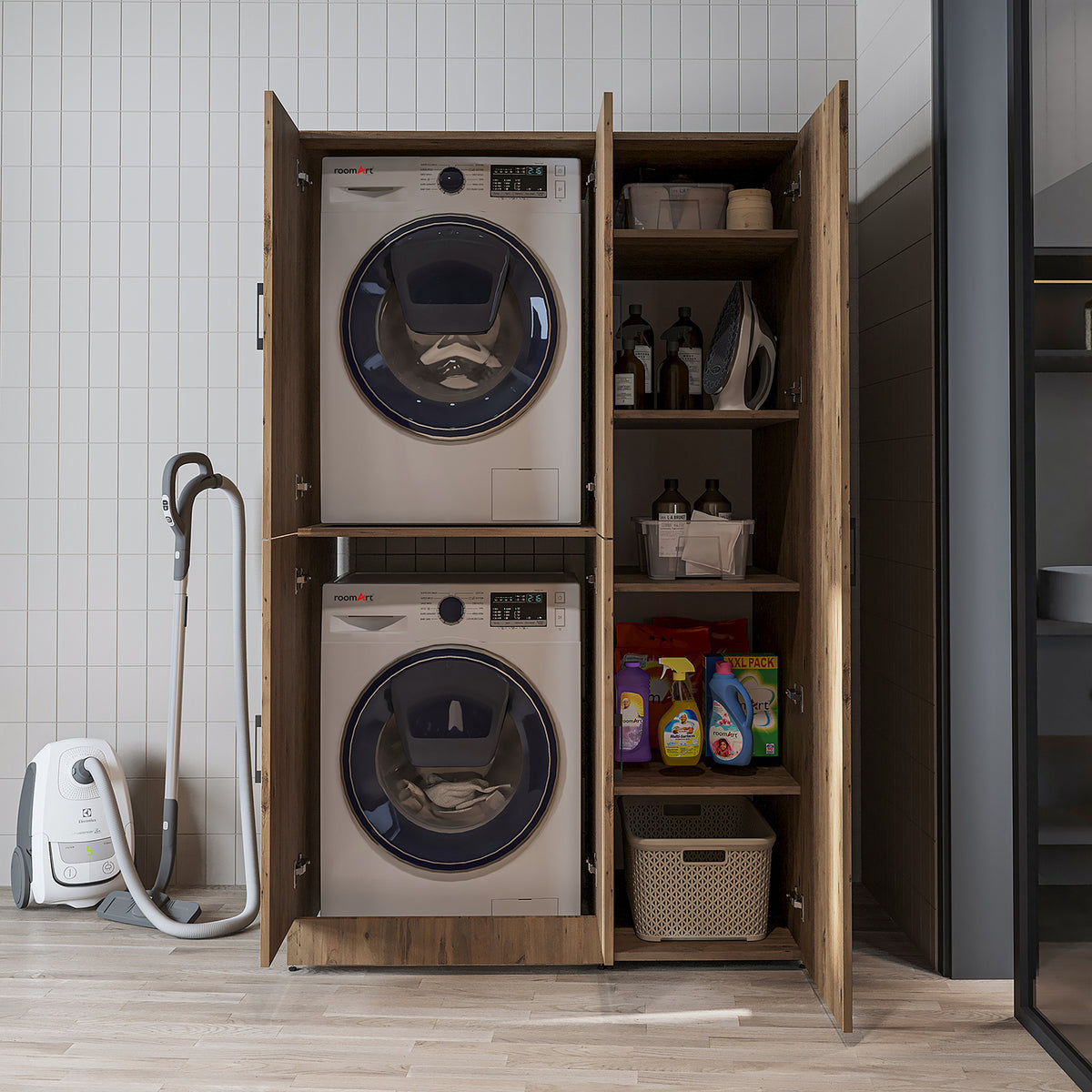 Roomart wasmachinekast DORA-II, 115 cm, voor wasmachine en droger, in 5 kleuren