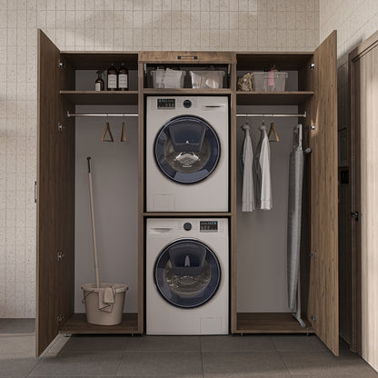 Roomart wandmeubel DUO-I, 187 cm, met 2 hoge kasten en bovenkast voor wasmachine & droger, in 2 kleuren