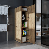 Roomart • DORA Hochschrank 45cm Breit • Weiß • Weiß Eiche • Eiche • Anthracit Eiche - waschmaschinenschrank, waschmaschinenregal, waschturm, schrank, weiß, waschmaschinen, unterschrank, waschmaschine, trockner, haushaltsschrank, schränke, badschrank, hoch
