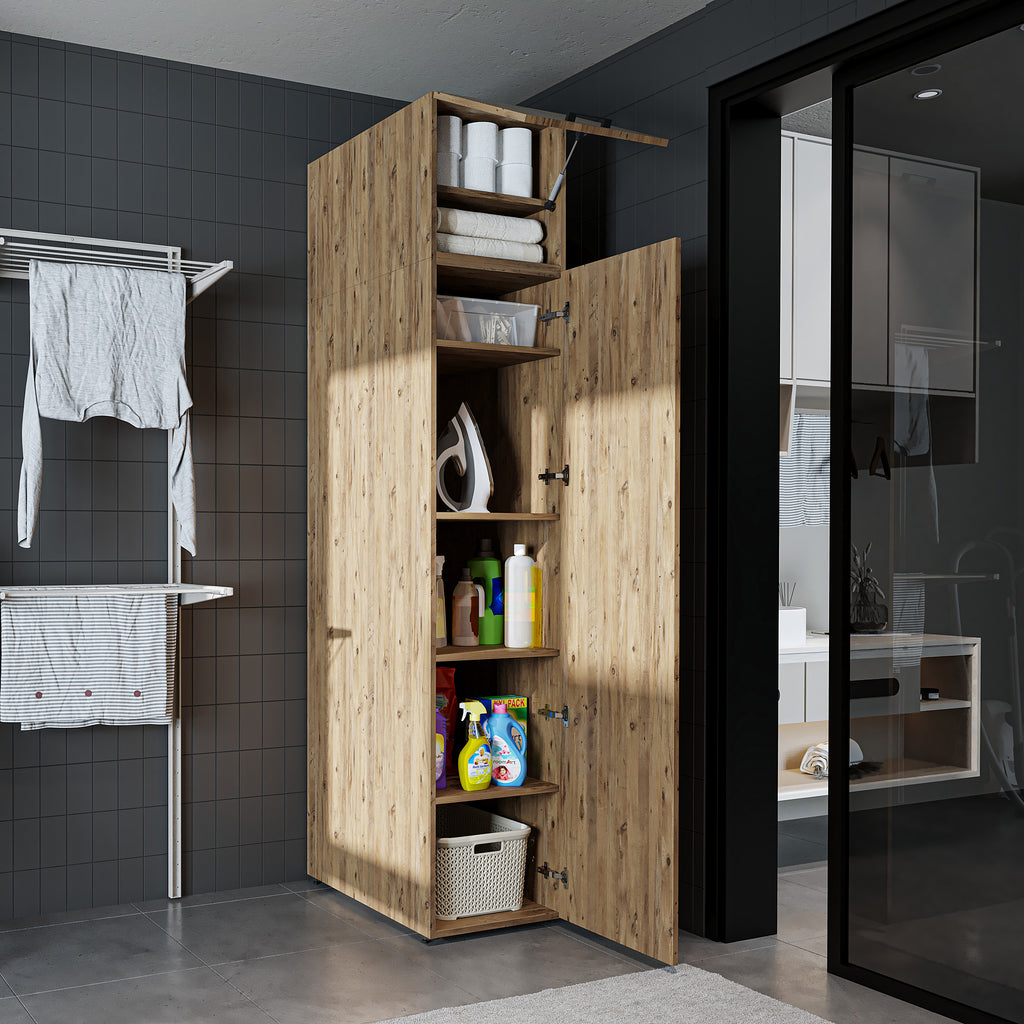 Roomart • DORA Hochschrank 45cm Breit • Weiß • Weiß Eiche • Eiche • Anthracit Eiche - waschmaschinenschrank, waschmaschinenregal, waschturm, schrank, weiß, waschmaschinen, unterschrank, waschmaschine, trockner, haushaltsschrank, schränke, badschrank, hoch