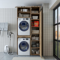 Roomart wasmachinekast DUO-I, 112 cm, met hoge kast en uittrekplank, in 3 kleuren